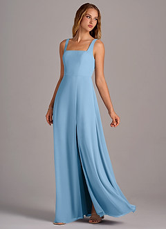 Azazie Debra Bridesmaid Dresses Steel Blue A-Line with Pockets Chiffon Convertible Dress image2