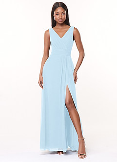 Azazie Karina Bridesmaid Dresses Sky Blue A-Line Pleated Chiffon Dress image1