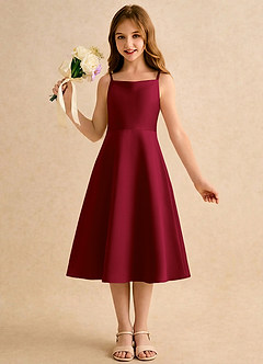 Azazie Jaella Girls Formal Blomsterpigekjoler A-Line Plisseret Mat satin Te-længde Kjole image4