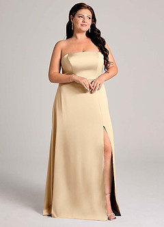 Azazie Wren Bridesmaid Dresses Champagne A-Line Strapless Stretch Satin Convertible Dress image12
