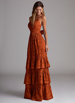 Azazie Nathalia Bridesmaid Dresses Paprika A-Line Bow Floral Burnout Dress image3