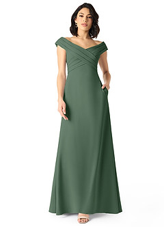 Azazie Evita Brautjungfernkleider A-Linie Schulterfrei Stretch-Krepp Kleid Eukalyptus image1