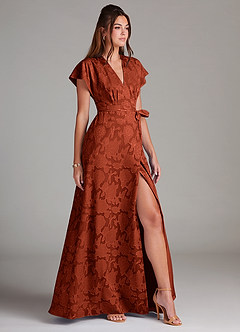 Azazie Ling Bridesmaid Dresses Auburn A-Line Pleated Floral Burnout Dress image4