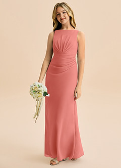 Azazie Floris Junior Robe Trapèze en Mousseline de soie Plissée Rose Saumon image1