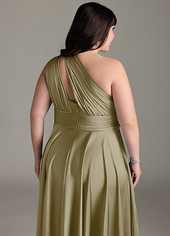 Azazie Charlize Bridesmaid Dresses Moss Green A-Line One Shoulder Stretch Satin Dress image16