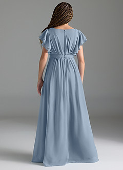 Azazie Daphne Junior Robe Trapèze en Mousseline de soie Plissée Bleu Poussiéreux image2