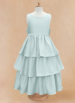 Azazie Margie Flower Girl Dresses Mist A-Line Bow Stretch Satin Dress image4