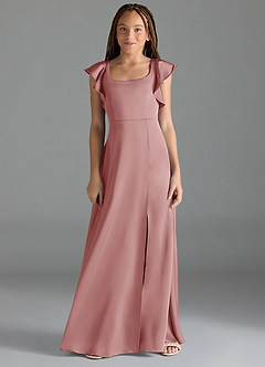 Azazie Bondi Junior Dusty Rose A-Line Side Slit Stretch Satin Dress image1
