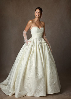 Azazie Celestia Wedding Dresses Antique White Ball-Gown Strapless Floral Jacquard Dress image5