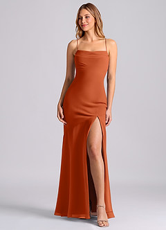 Azazie Grata 신부 들러리 드레스 인어 주름진 쉬폰 바닥 길이 드레스 image1