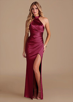 Azazie Karlotta Brautjungfernkleider Etui Plissee Metallischer Satin Kleid Burgunderrot image1