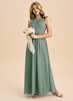 Azazie Skyla Junior Silver Sage A-Line Pleated Chiffon Dress image5