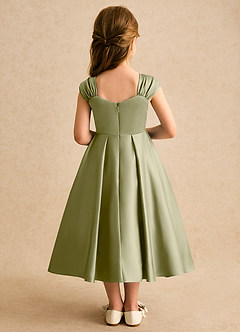 Azazie Yosemite Blumenmädchenkleider Ballkleid Herzausschnitt Matte Satin Kleid Moosgrün image2