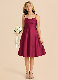 Azazie Bear Junior Burgundy A-Line Sweetheart Neckline Stretch Satin Dress image6
