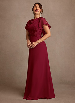 Azazie Frieda Mother of the Bride Dresses Burgundy A-Line Applique Chiffon Dress image2