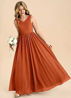 Azazie Hathaway Junior Burnt Orange A-Line Bow Chiffon Dress image4