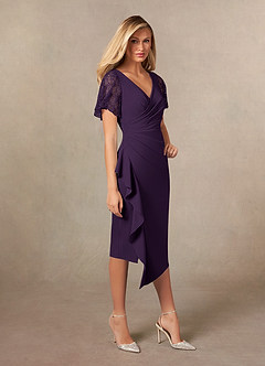 Azazie Eloise Mother of the Bride Dresses Plum Sheath Pleated Stretch Crepe Dress image5