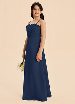 Azazie Rory Junior Vestido de Azul Marino Oscuro de Gasa de Corte en A con Plisado image3
