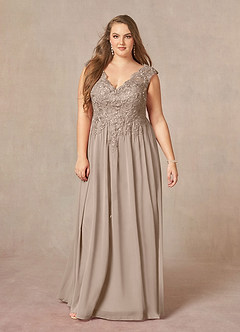 Azazie Amethyst Mother of the Bride Dresses Taupe A-Line V-Neck Sequins Chiffon Dress image13