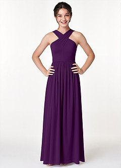 Azazie Jiya Junior A-Linie Plissee Gittergewebe Kleid Traube image4