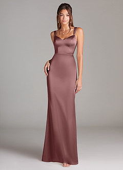 Azazie Denice Bridesmaid Dresses Vintage Mauve Sheath Pleated Stretch Satin Dress image3