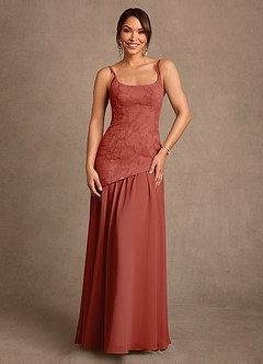 Azazie Flossie 신부의 어머니 드레스 A라인 주름진 쉬폰 플로어 길이 드레스 image4