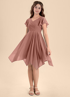 Azazie Janeaurelia Junior Robe Trapèze en Mousseline de soie Plissée Rose De Cèdre image4