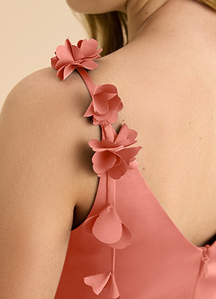 Azazie Gumdrop Junior Salmon Pink Empire Pleated Stretch Satin Dress image8