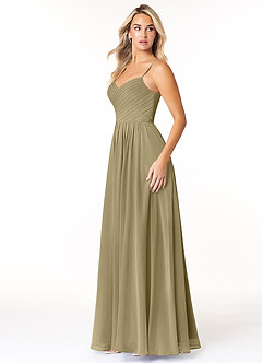 Azazie Lisbon Abiti da Damigella Abito A-Line in Chiffon Scollo a Cuore Verde Muschio image4
