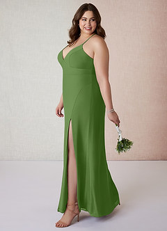 Azazie Becca Robes de demoiselle d'honneur Robe Fourreau en Mousseline de soie Col en V Basilic image9