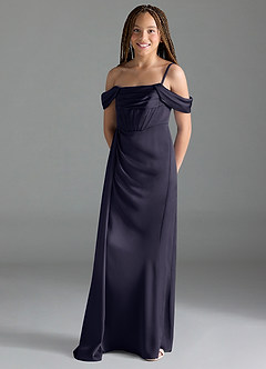 Azazie Amyra Junior Stormy Sheath Off the Shoulder Stretch Satin Dress image4