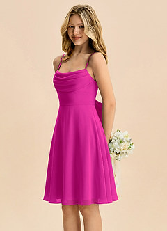 Azazie Bear Junior Fuchsia A-Line Pleated Chiffon Dress image4