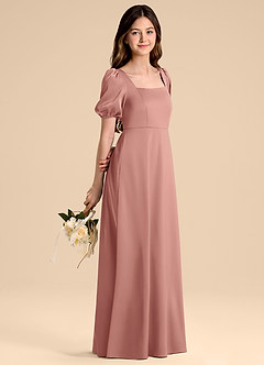Azazie Briar Junior Vestido de Rosetón de Satén Elástico de Corte en A con Lazo image6