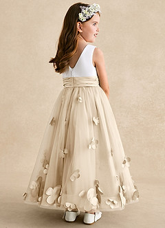 Azazie Vi Flower Girl Dresses Champagne A-Line Sleeveless Tulle Dress image4