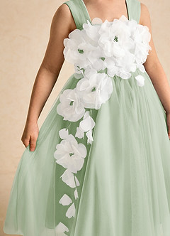 Azazie Dovey Flower Girl Dresses Dusty Sage Ball-Gown Bow Tulle Dress image7