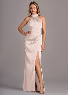 Azazie Jemma Bridesmaid Dresses Blushing Pink Sheath Pleated Stretch Satin Dress image4