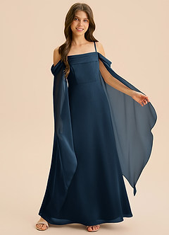 Azazie Moana Junior Robe Trapèze en Mousseline de soie Plissé Bleu Marine Foncé image6