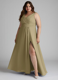 Azazie Karina Bridesmaid Dresses Moss Green A-Line Pleated Chiffon Dress image6