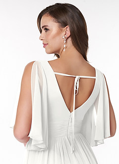 Azazie Temeka Robes de demoiselle d'honneur Robe Trapèze en Mousseline de soie Rayé Blanc image9