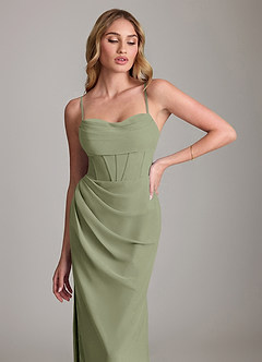 Azazie Mai Bridesmaid Dresses Pistachio Sheath Pleated Chiffon Dress image5