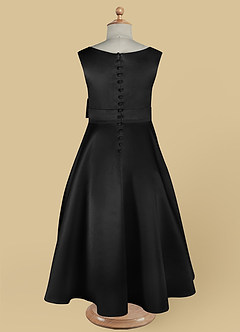 Azazie Lindy vestidos de niña de las flores Vestido de Negro de Satin Mate de Corte En A con Plisado image14