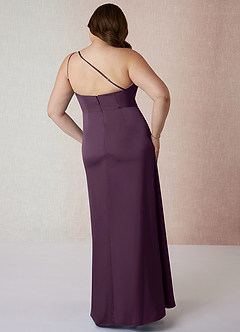 Azazie Mika Bridesmaid Dresses Plum Sheath One Shoulder Stretch Satin Dress image9