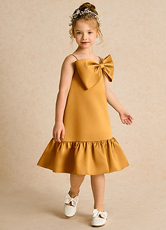 Azazie Kiwi vestidos de niña de las flores Vestido de Caramelo de Satin Mate de Corte En A con Tirante Espagueti image3