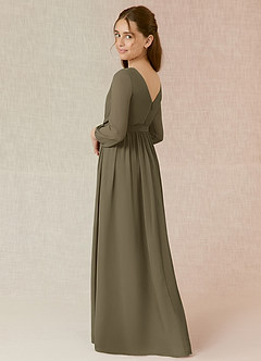 Azazie Angelica Junior Abito A-Line in Chiffon Plissettato Willow Green image2