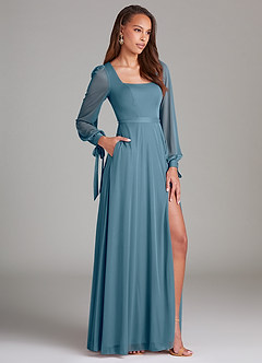 Azazie Leonia Bridesmaid Dresses Bermuda A-Line Long Sleeve Mesh Dress image3