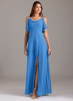 Azazie Darcia Bridesmaid Dresses Blue Jay A-Line Side Slit Chiffon Dress image3