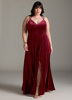 Azazie Sora Bridesmaid Dresses Burgundy A-Line Halter Bow Velvet Dress image7