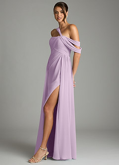 Azazie Kassandra Robes de demoiselle d'honneur Robe Trapèze en Mousseline de soie Épaule décolletée Frostiges Flieder image4