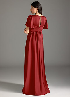 Azazie Verna Maternity Bridesmaid Dresses A-Line Ruched Stretch Satin Floor-Length Dress image2
