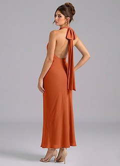 Azazie Velli Abiti da Damigella Abito Sirena in Chiffon Collo Alto Arancia Bruciata image6